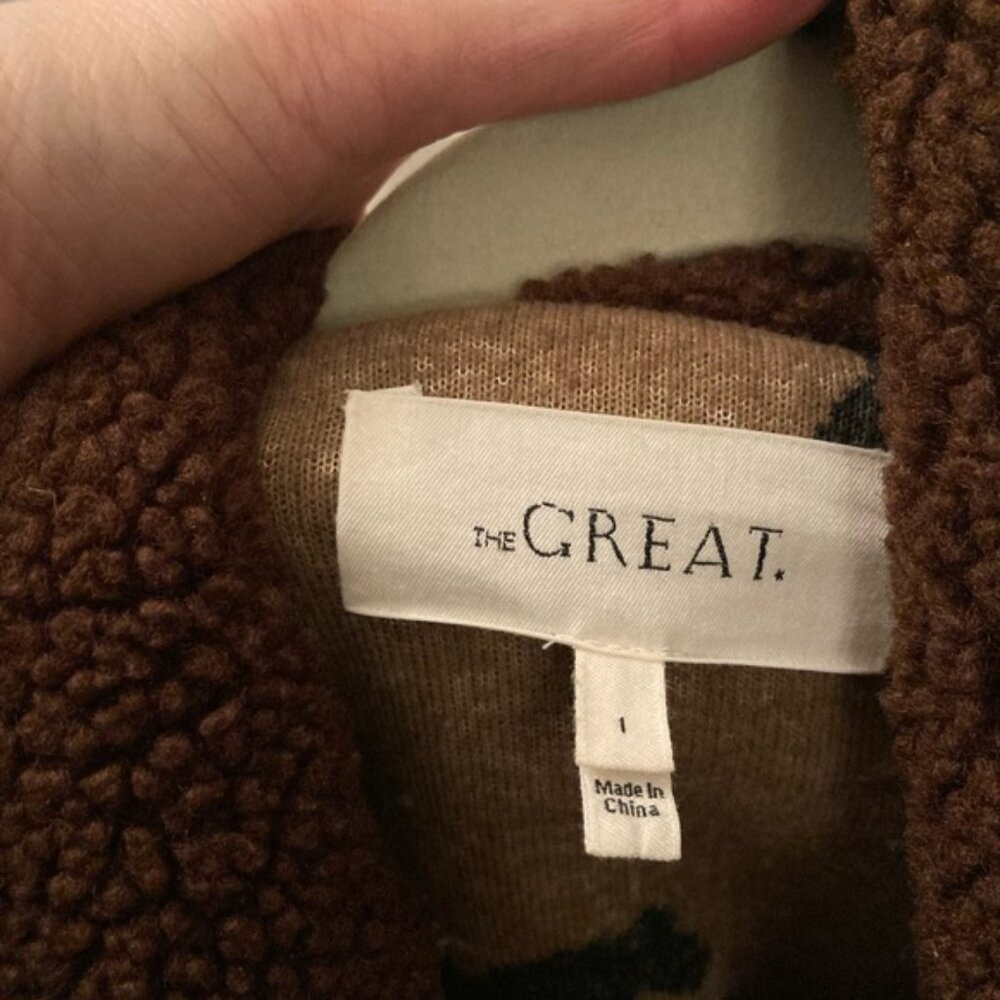 The Great. Pasture Fleece Jacket w horse print and brown collar, S (1), EUC - Picture 6 of 10